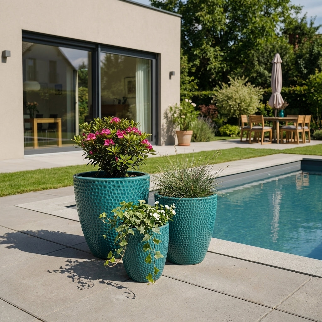 Ručně vyráběný tyrkysový keramický květináč Cigaline z glazované terakoty