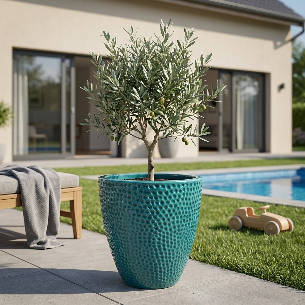 Tyrkysový keramický květináč Cigaline, ručně vyráběný z glazované terakoty