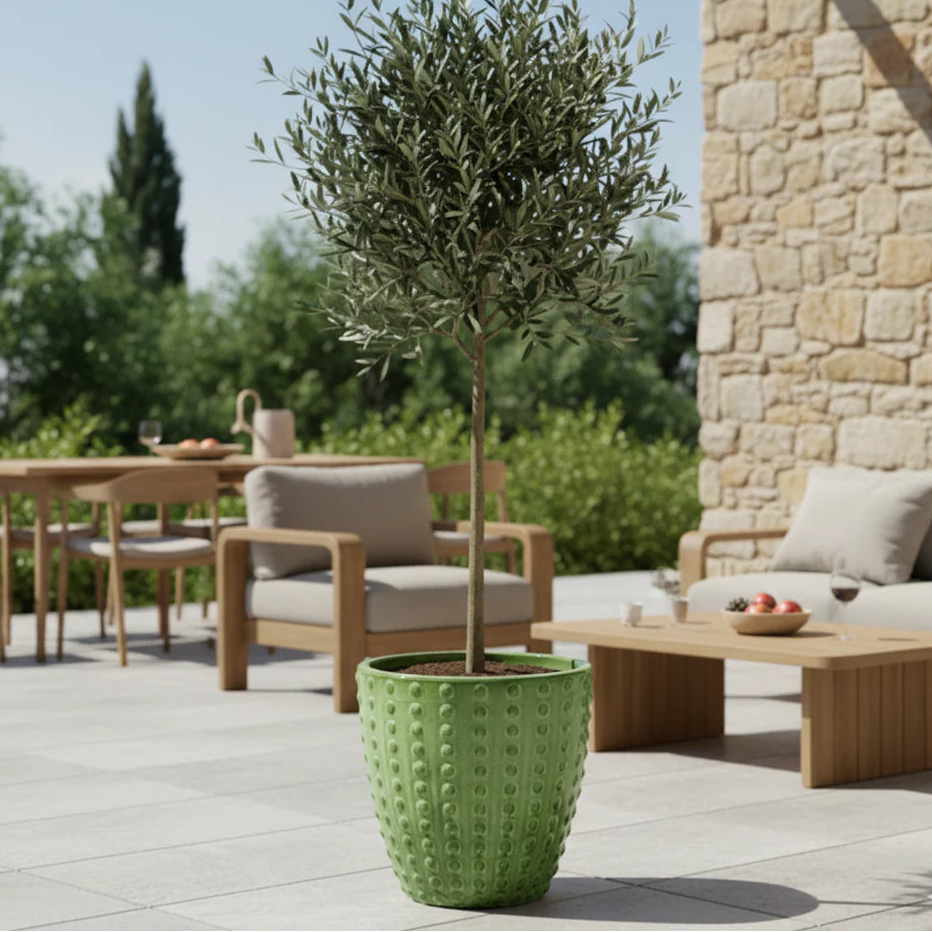 Keramický květináč Attila Jablečně zelená – ručně vyráběný glazurovaný květináč z terakoty