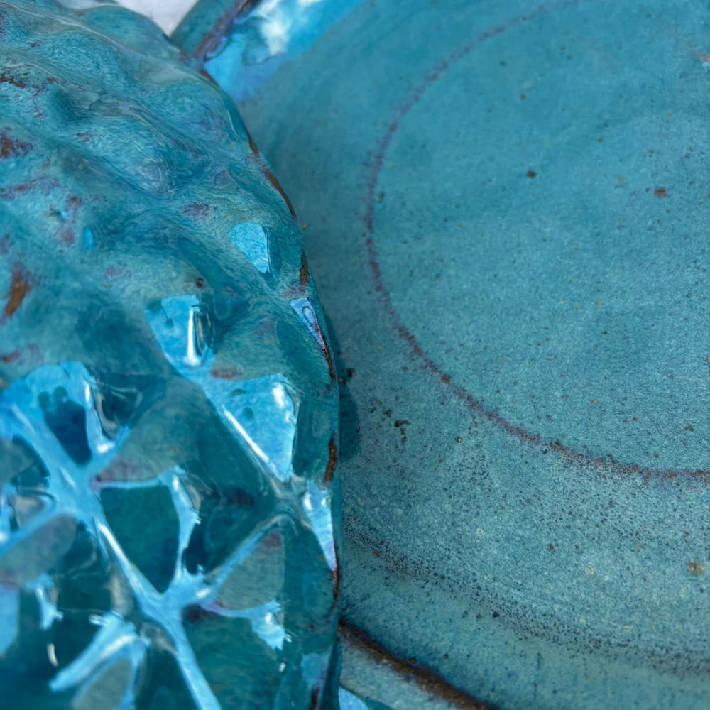 Podmiska pod květináč - Petrolejově modrá se vzorem