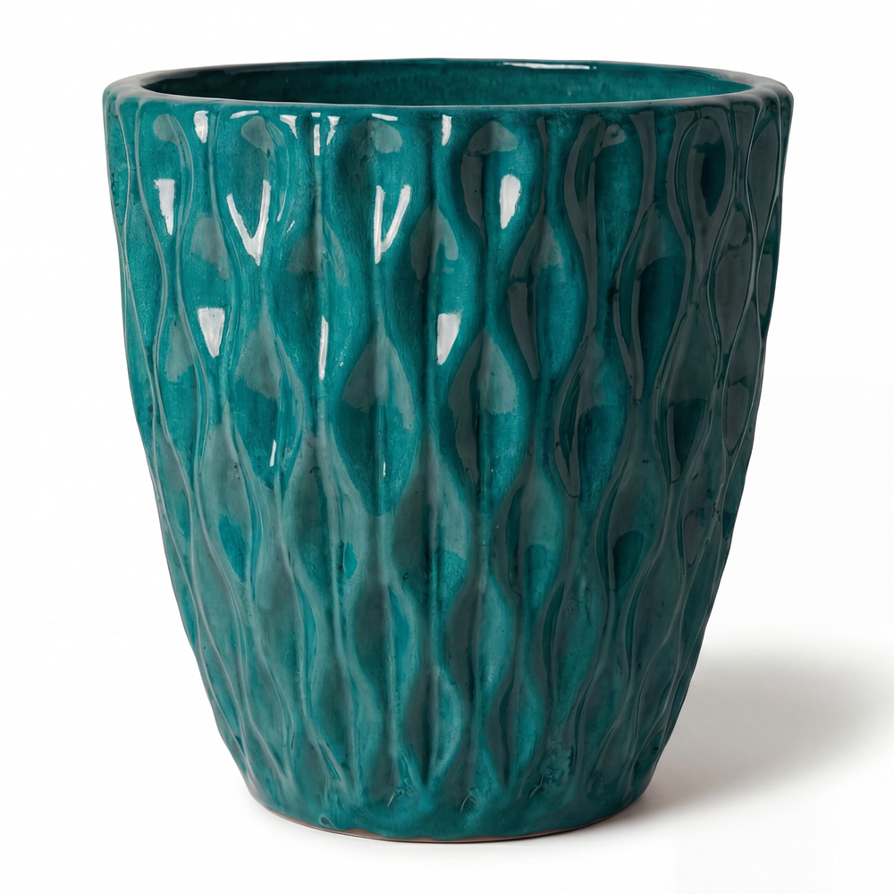 Keramický květináč Monet Petrolejově modrý – ručně vyráběný glazovaný květináč z terakoty - M (38 x 38 cm)
