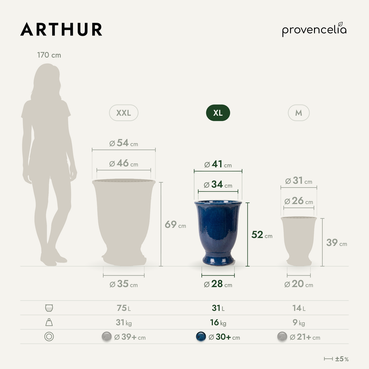 ARTHUR XL – rozměry