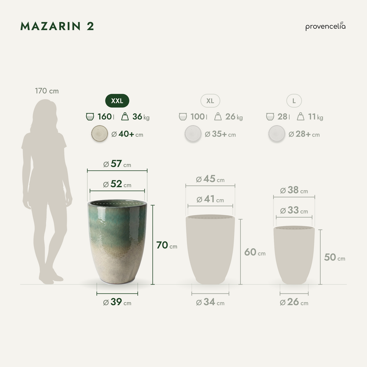 Keramický květináč Mazarin 2 – Letní mlha, XXL (57 x 70 cm)