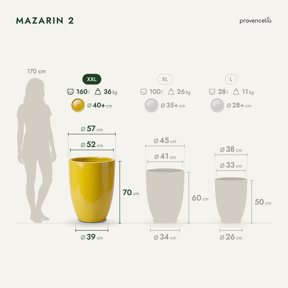 Keramický květináč Mazarin 2 – Žlutá, XXL (57 x 70 cm)