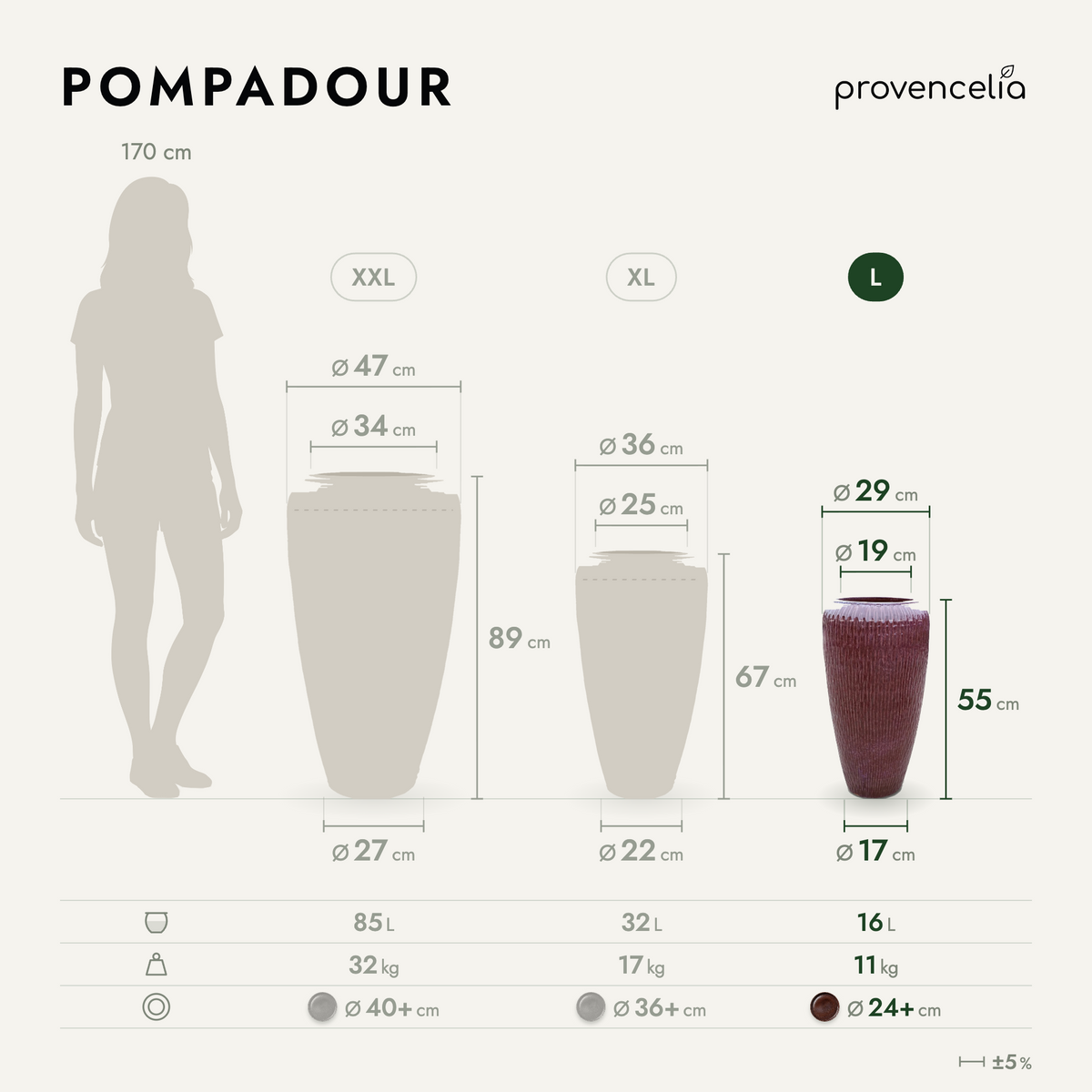 POMPADOUR L – rozměry