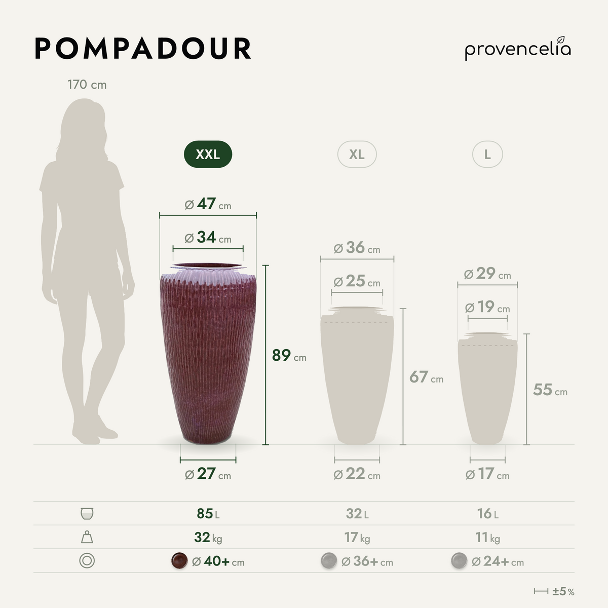 POMPADOUR XXL – rozměry