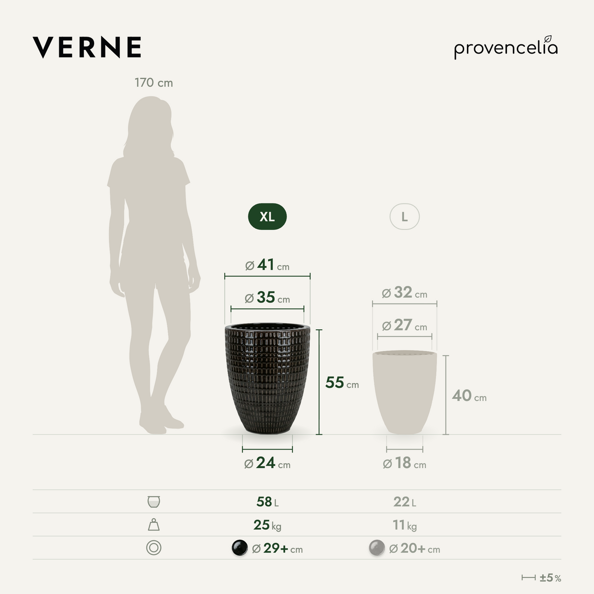 VERNE XL – rozměry