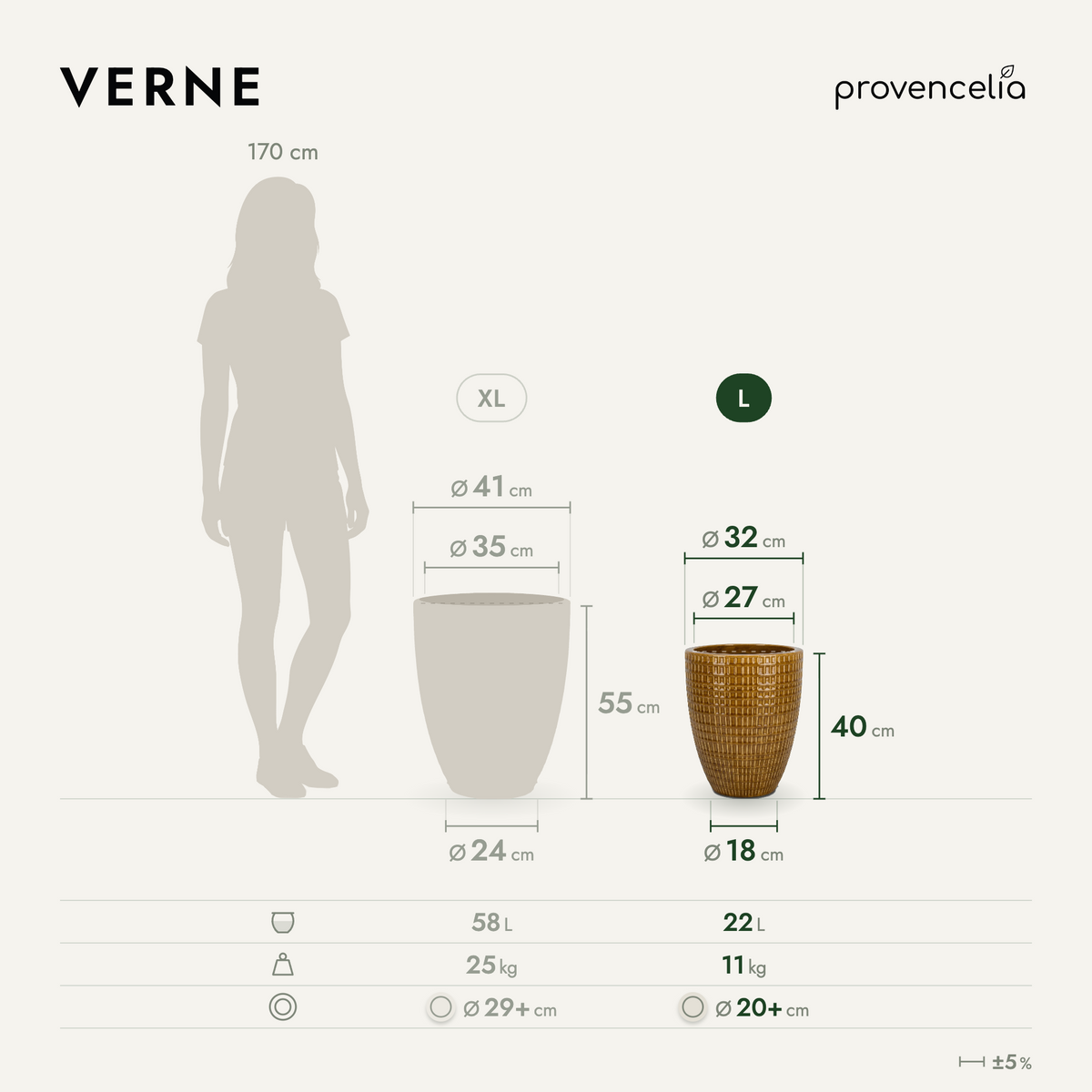 VERNE L – rozměry
