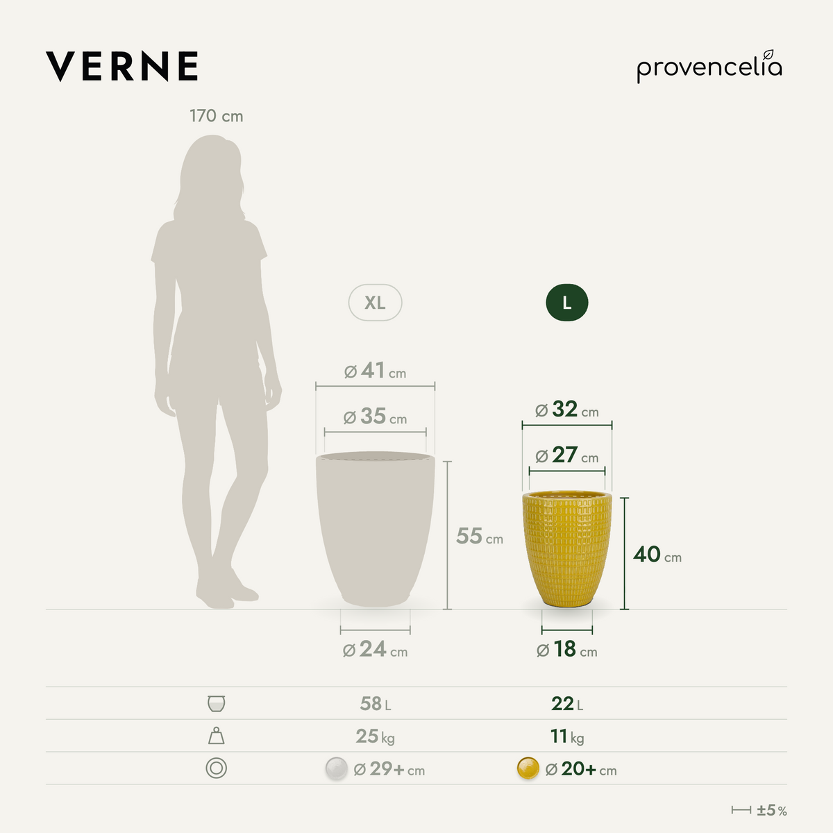 VERNE L – rozměry